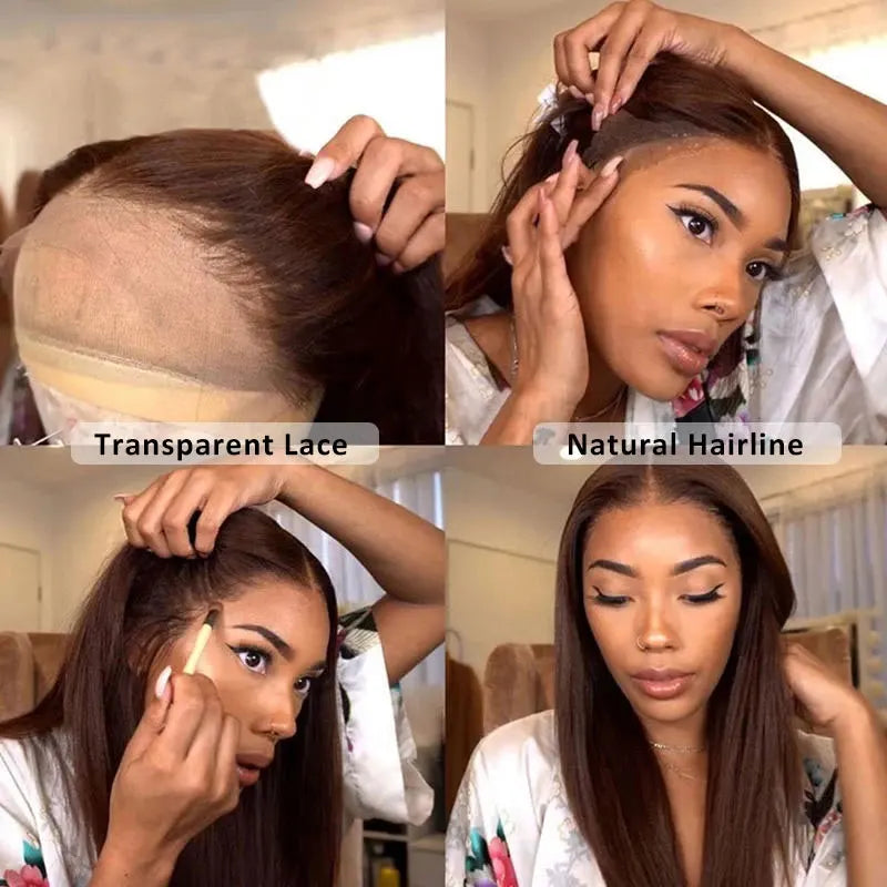 Brown Color Lace Front Human Hair Wig Brazilian Transparent Lace Wigs Bone Straight Lace Closure Wigs For Women PrePlucked Wigs