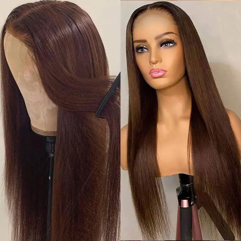 Brown Color Lace Front Human Hair Wig Brazilian Transparent Lace Wigs Bone Straight Lace Closure Wigs For Women PrePlucked Wigs