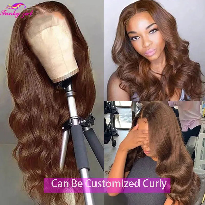 Brown Color Lace Front Human Hair Wig Brazilian Transparent Lace Wigs Bone Straight Lace Closure Wigs For Women PrePlucked Wigs