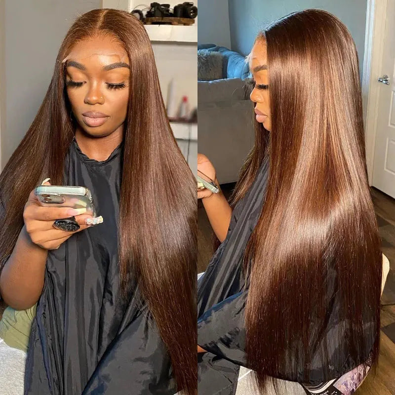 Brown Color Lace Front Human Hair Wig Brazilian Transparent Lace Wigs Bone Straight Lace Closure Wigs For Women PrePlucked Wigs